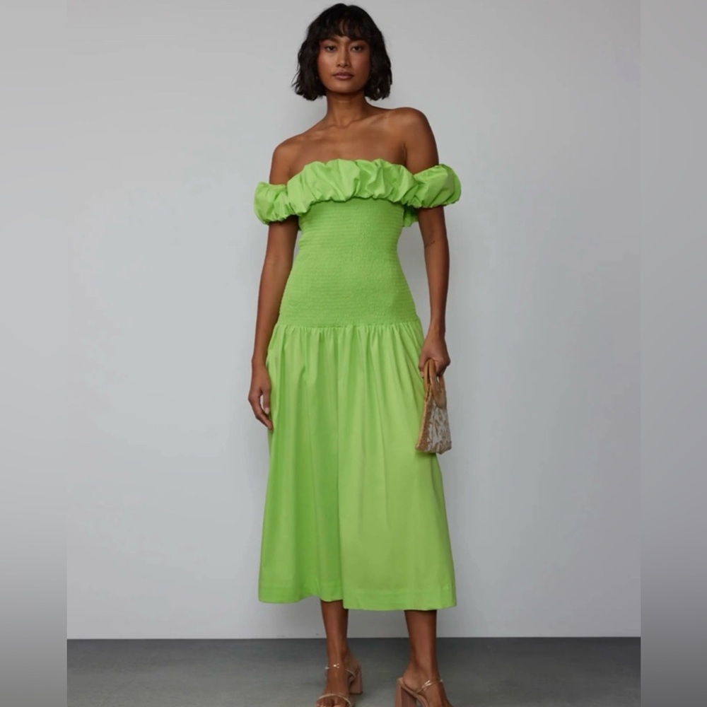New York And Company NY & C Lime Green Off Shoulder Ruffle Maxi Dress Large